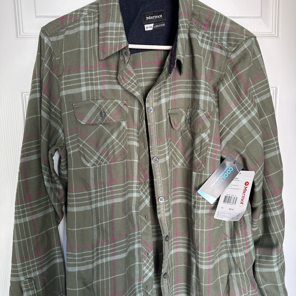 Marmot Green and Pink Plaid Button Down Shirt